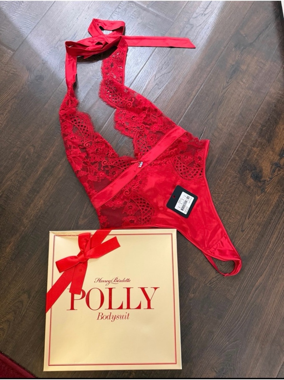 New! Honey Birdette Red Polly Lace Bodysuit